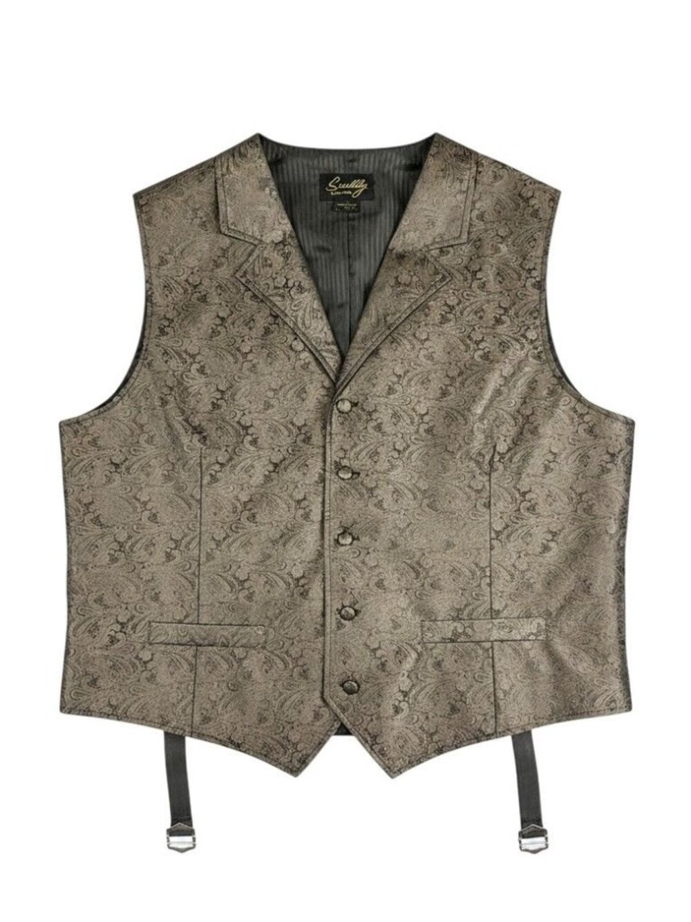 Scully Mens XXL Paisley Jacquard Vest Adjustable Straps Metallic Bronze & Black